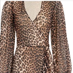 Ganni Leopard Print Long Sleeve Wrap Dress